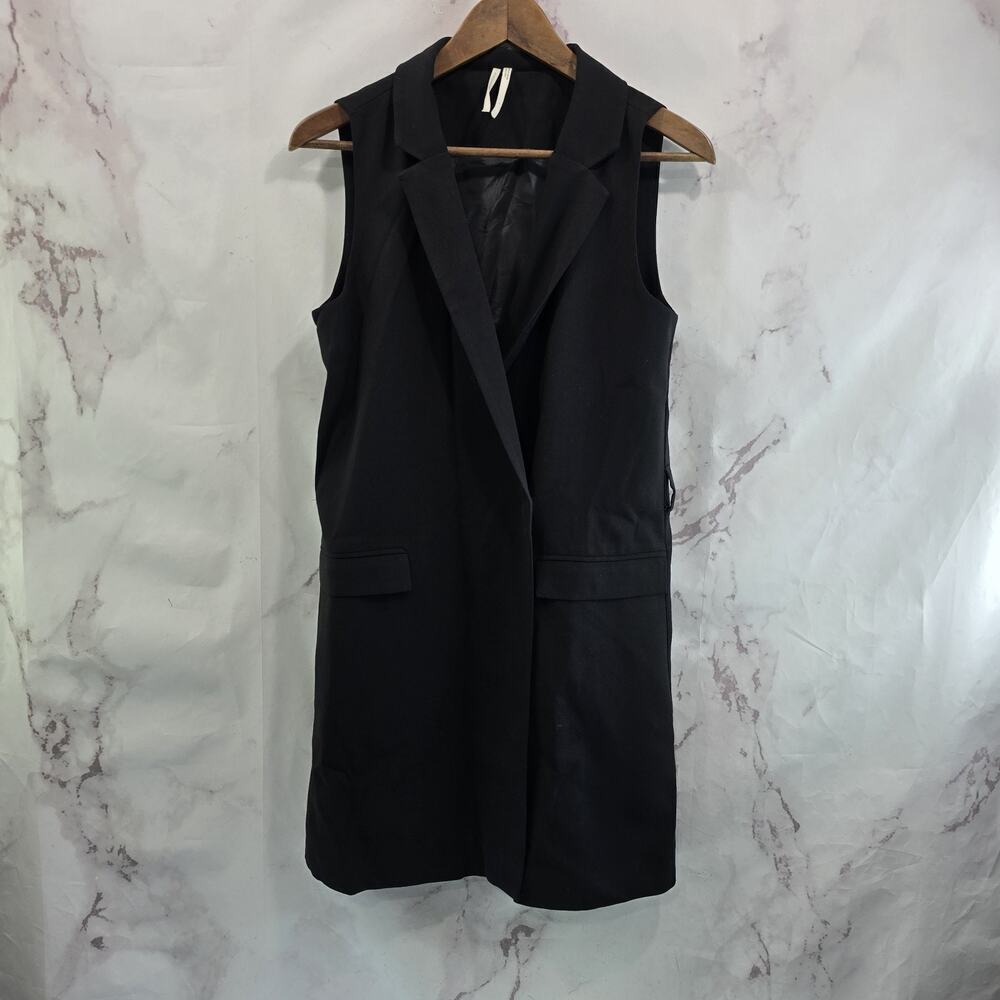 By Anthropologie Dress Womens Small Black Vest Blazer Oversized Double Breasted